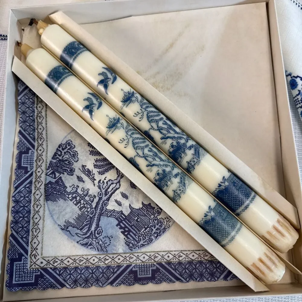 Vintage Old Willow Aladdin Made in Denmark - Original Box - Candles and Napkins
